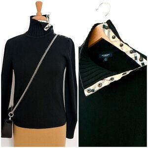 Burberry London Sweater Women's Pullover Black Merino Wool Nova Check Large Luxe